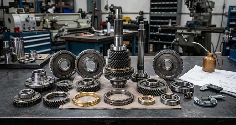 6 Transmission Components That Shake up Performance Metallic gears and shafts workbench